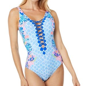 Isle Lattice Swimsuit - Multi Hidden Treasure Engineered One Piece - Size 12